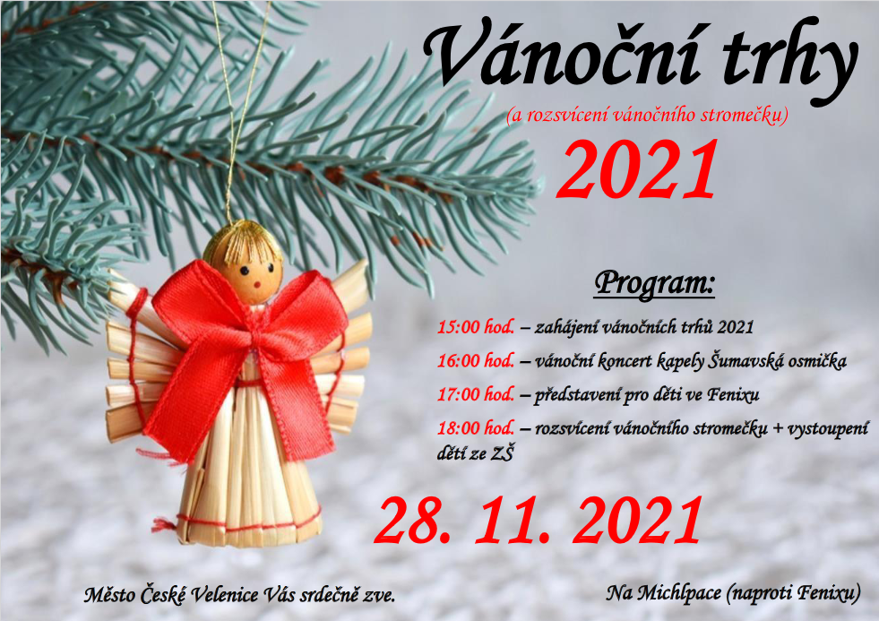 Vánoční trhy 2021 a rozsvícení vánočního stromečku ve Českých Velenicích